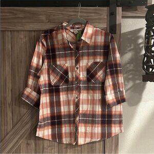NWT Natural Reflections Vibrant Plaid Button Down Shirt Size L